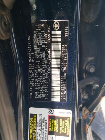 4T1B11HK1KU246404 - 2019 TOYOTA CAMRY L BLUE photo 12