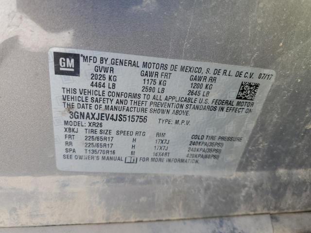 3GNAXJEV4JS515756 - 2018 CHEVROLET EQUINOX LT GRAY photo 13