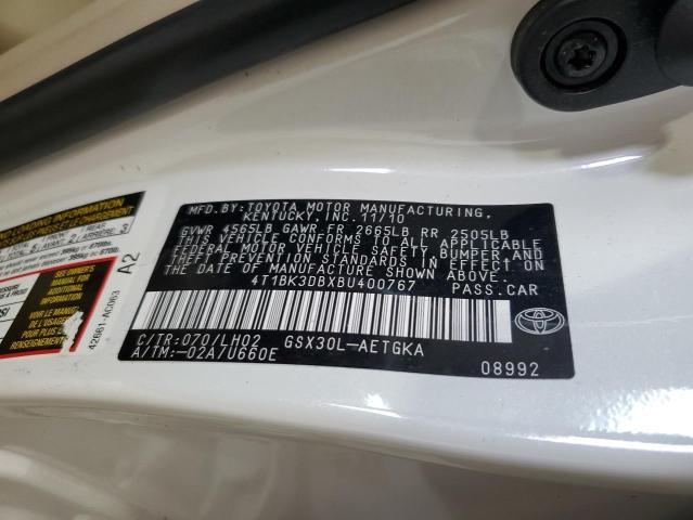 4T1BK3DBXBU400767 - 2011 TOYOTA AVALON BASE WHITE photo 13