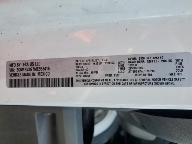 3C6MRVJG7ME558416 - 2021 RAM PROMASTER 3500 HIGH თეთრი ფოტო 12