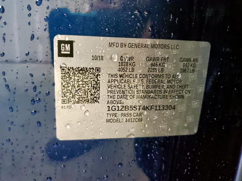 1G1ZB5ST4KF113304 - 2019 CHEVROLET MALIBU LS BLUE photo 12