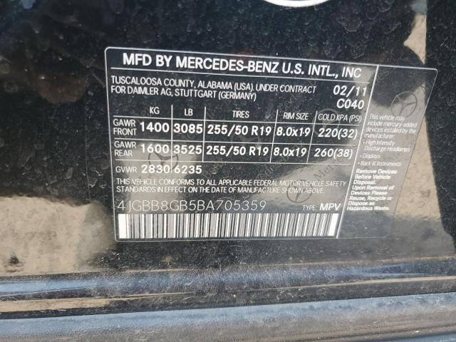 4JGBB8GB5BA705359 - 2011 MERCEDES-BENZ ML 350 4MATIC BLACK photo 13