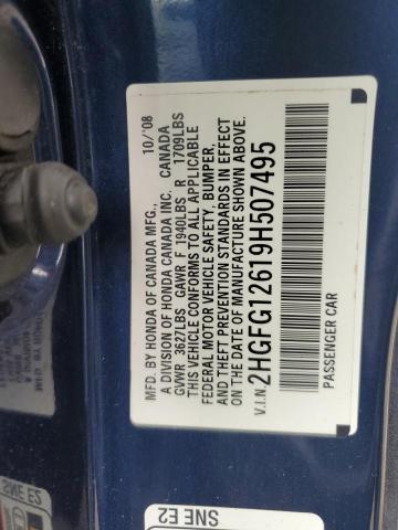 2HGFG12619H507495 - 2009 HONDA CIVIC LX BLUE photo 12