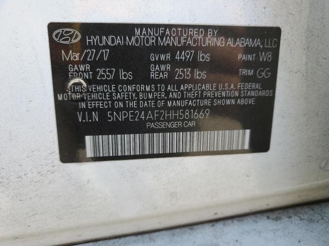 5NPE24AF2HH581669 - 2017 HYUNDAI SONATA SE WHITE photo 13