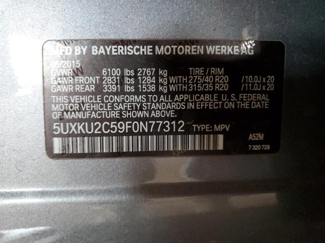 5UXKU2C59F0N77312 - 2015 BMW X6 XDRIVE35I GRAY photo 12