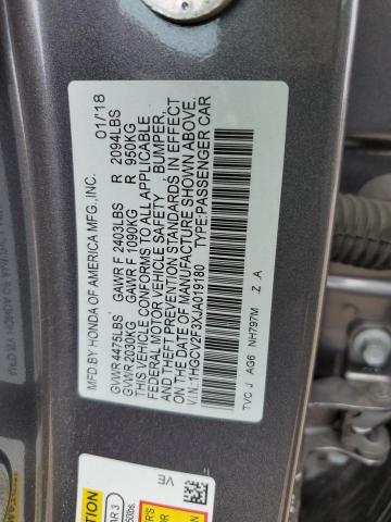 1HGCV2F3XJA019180 - 2018 HONDA ACCORD SPORT Մոխրագույն լուսանկար 12