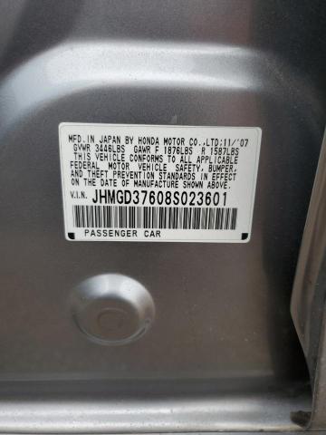 JHMGD37608S023601 - 2008 HONDA FIT SPORT GRAY photo 12