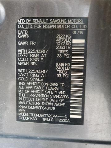 KNMAT2MV5GP648478 - 2016 NISSAN ROGUE S GRAY photo 13