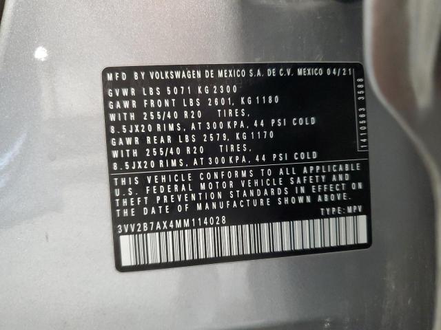 3VV2B7AX4MM114028 - 2021 VOLKSWAGEN TIGUAN SE Gümüş foto 13