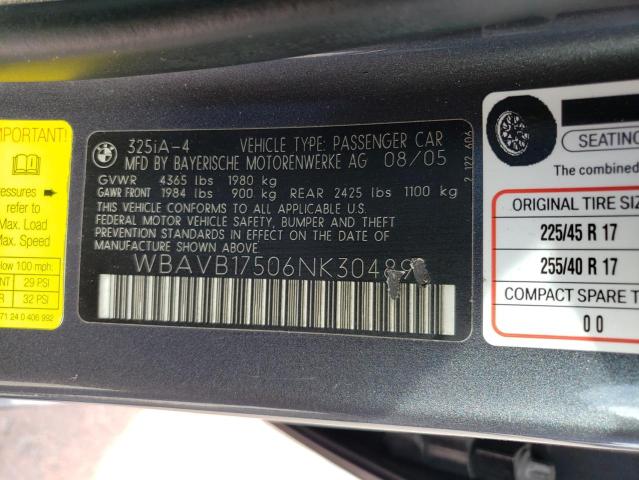 WBAVB17506NK30489 - 2006 BMW 325 I AUTOMATIC GRAY photo 12