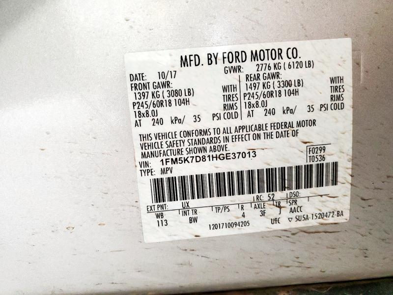 1FM5K7D81HGE37013 - 2017 FORD EXPLORER XLT Gümüş fotoğraf 13