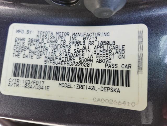 5YFBU4EE9DP225201 - 2013 TOYOTA COROLLA BASE Grau Foto 13