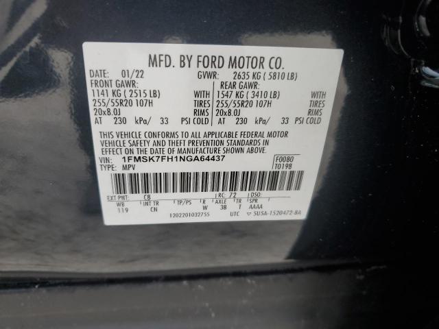 1FMSK7FH1NGA64437 - 2022 FORD EXPLORER LIMITED BLACK photo 14