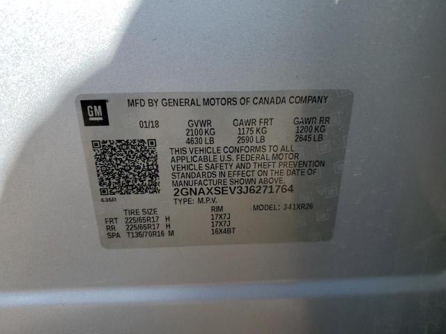 2GNAXSEV3J6271764 - 2018 CHEVROLET EQUINOX LT SILVER photo 13