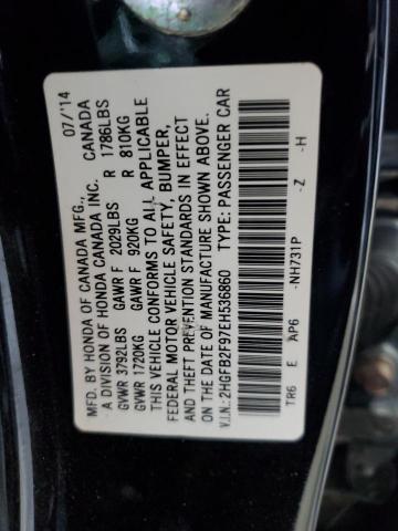 2HGFB2F97EH536860 - 2014 HONDA CIVIC EXL BLACK photo 12