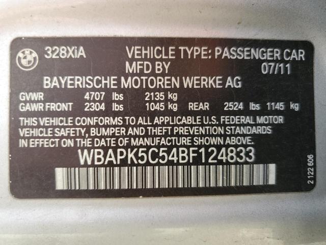 WBAPK5C54BF124833 - 2011 BMW 328 XI SULEV SILVER photo 12