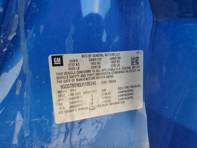 1GCGTEEN8J1195249 - 2018 CHEVROLET COLORADO ZR2 BLUE photo 13