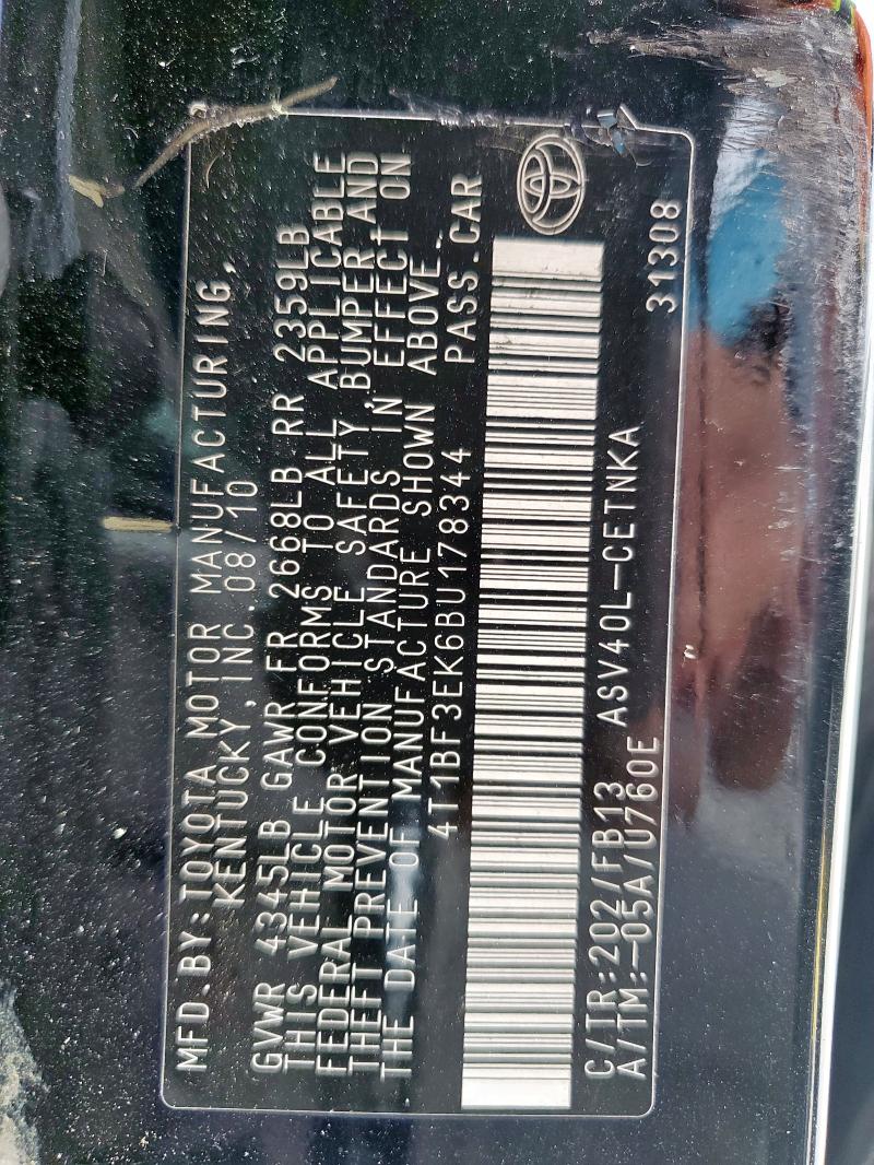 4T1BF3EK6BU178344 - 2011 TOYOTA CAMRY BASE أسود صورة 13