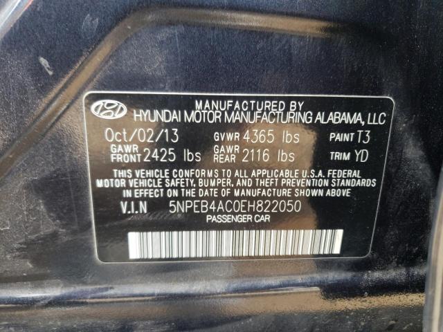 5NPEB4AC0EH822050 - 2014 HYUNDAI SONATA GLS BLUE photo 12