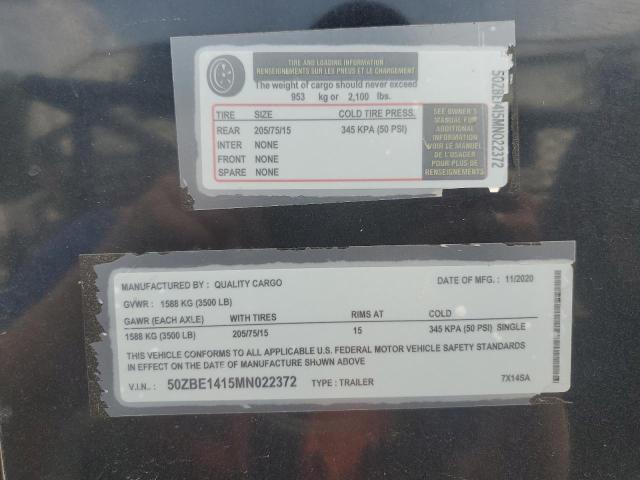 50ZBE1415MN022372 - 2021 UTILITY TRAILER BLACK photo 10