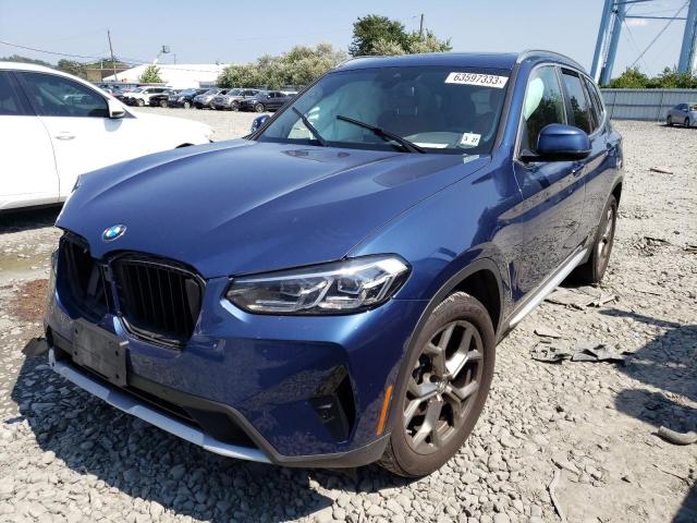 5UX53DP01N9L70126 - 2022 BMW X3 XDRIVE30I BLUE photo 1