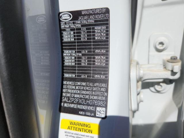 SALZP2FX0LH076982 - 2020 LAND ROVER RANGE ROVE SE WHITE photo 12