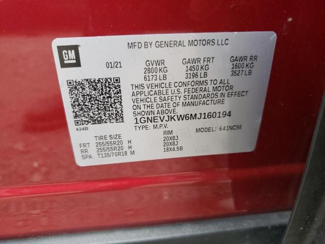 1GNEVJKW6MJ160194 - 2021 CHEVROLET TRAVERSE RS RED photo 14