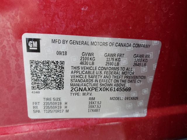 2GNAXPEX0K6145569 - 2019 CHEVROLET EQUINOX PREMIER RED photo 12