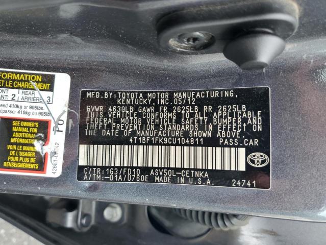 4T1BF1FK9CU104811 - 2012 TOYOTA CAMRY BASE GRAY photo 12