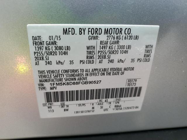 1FM5K8D88FGB90527 - 2015 FORD EXPLORER XLT 银色 照片 13