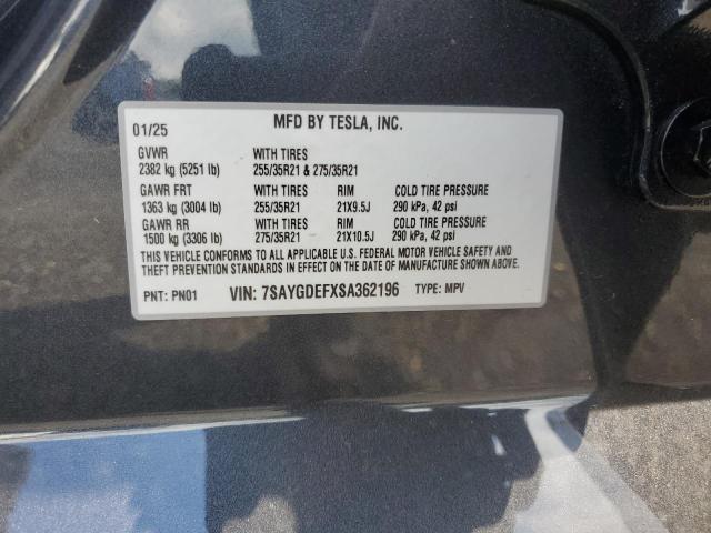 7SAYGDEFXSA362196 - 2025 TESLA MODEL Y CHARCOAL photo 13