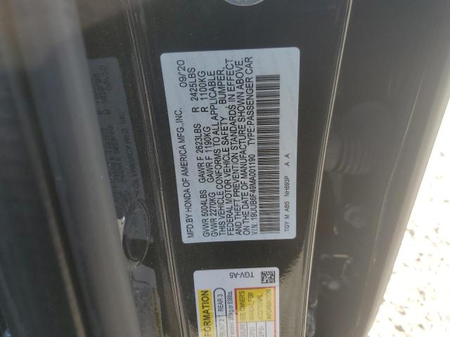 19UUB6F49MA001190 - 2021 ACURA TLX TECHNOLOGY შავი ფოტო 12