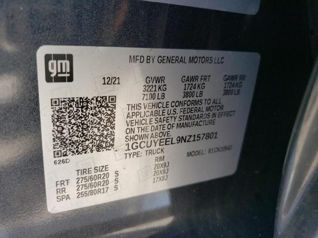 1GCUYEEL9NZ157801 - 2022 CHEVROLET SILVERADO K1500 RST GRAY photo 12