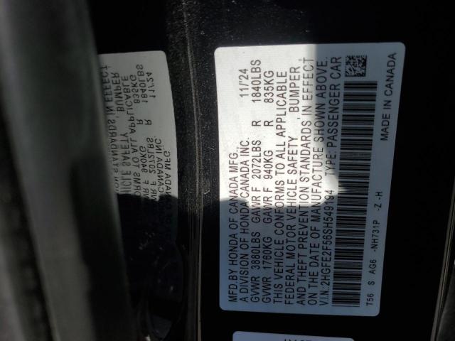 2HGFE2F56SH549194 - 2025 HONDA CIVIC SPORT BLACK photo 12