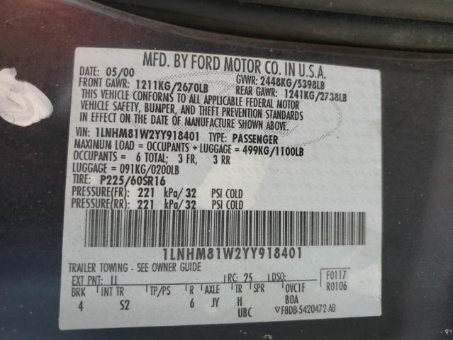 1LNHM81W2YY918401 - 2000 LINCOLN TOWN CAR EXECUTIVE Blau Foto 12