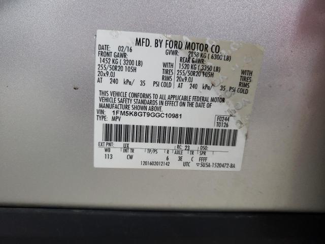 1FM5K8GT9GGC10981 - 2016 FORD EXPLORER SPORT فضي صورة 13