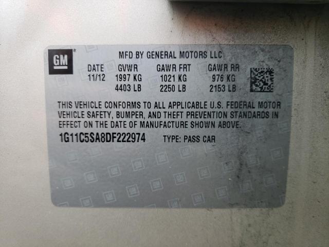 1G11C5SA8DF222974 - 2013 CHEVROLET MALIBU 1LT 金色 照片 12