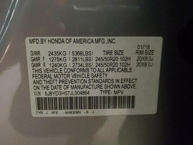 5J8YD3H57JL004864 - 2018 ACURA MDX TECHNOLOGY SILVER photo 10