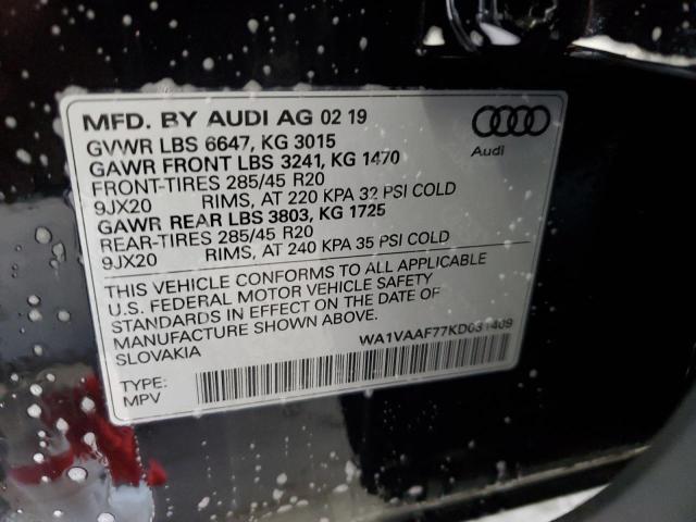 WA1VAAF77KD031409 - 2019 AUDI Q7 PRESTIGE BLACK photo 14