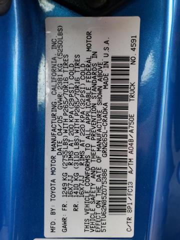 5TETU62N85Z075386 - 2005 TOYOTA TACOMA PRERUNNER ACCESS CAB BLUE photo 12