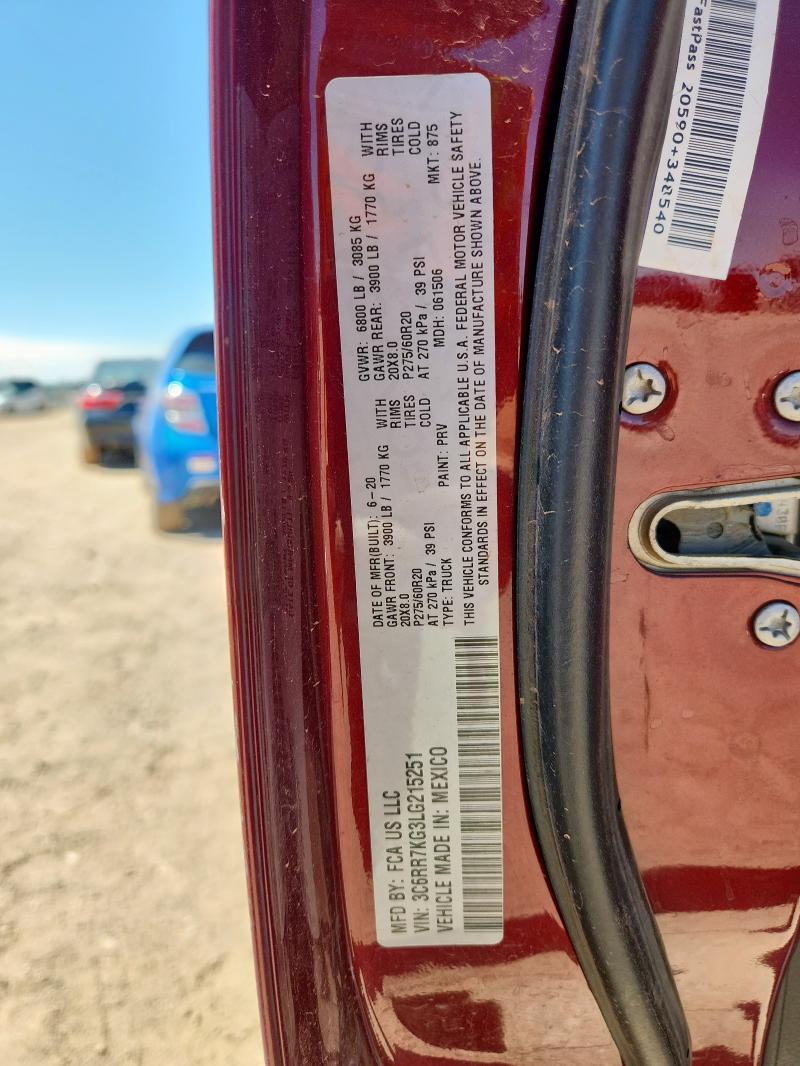 3C6RR7KG3LG215251 - 2020 RAM 1500 CLASS TRADESMAN Червоний фото 12