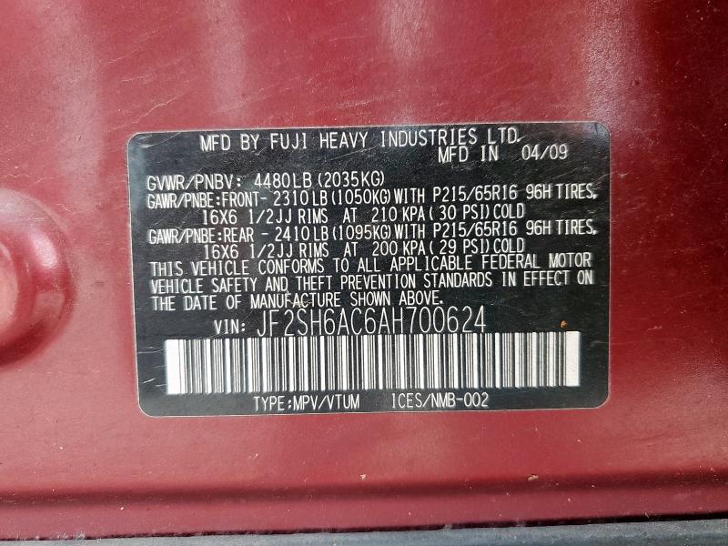 JF2SH6AC6AH700624 - 2010 SUBARU FORESTER 2.5X RED photo 13