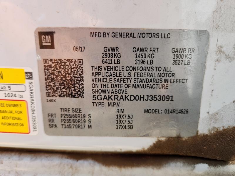 5GAKRAKD0HJ353091 - 2017 BUICK ENCLAVE Ağ foto 13