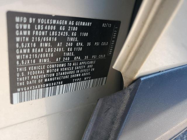 WVGAV3AX9DW598798 - 2013 VOLKSWAGEN TIGUAN S SILVER photo 12