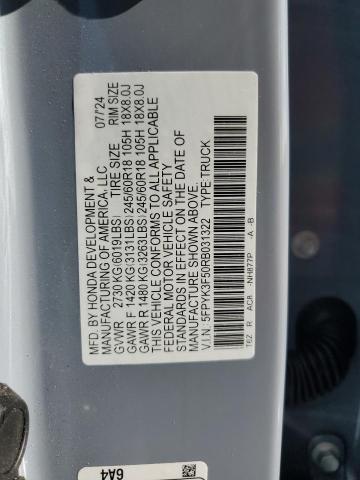 5FPYK3F50RB031322 - 2024 HONDA RIDGELINE RTL Mavi foto 12