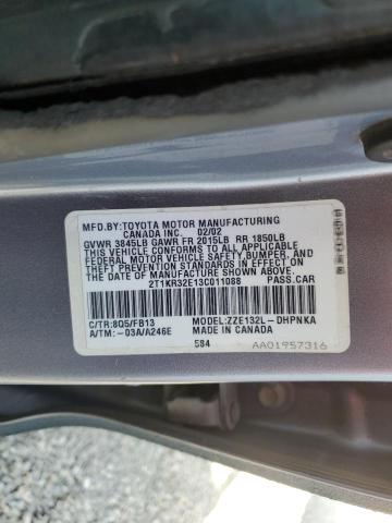 2T1KR32E13C011088 - 2003 TOYOTA COROLLA MA XR BLUE photo 12