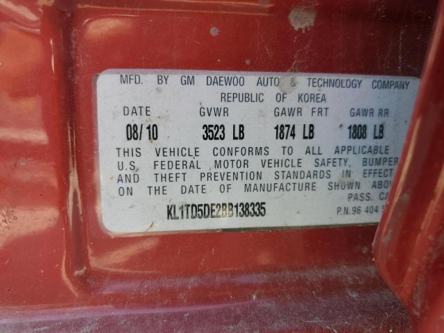 KL1TD5DE2BB138335 - 2011 CHEVROLET AVEO LS RED photo 13