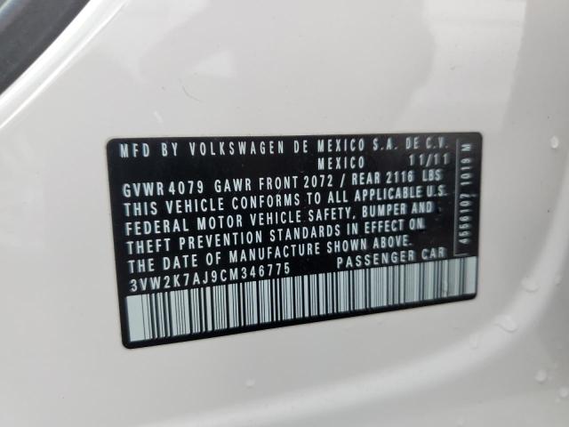 3VW2K7AJ9CM346775 - 2012 VOLKSWAGEN JETTA BASE 白色 照片 12