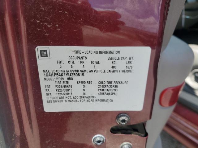 1G4HP54K1YU259619 - 2000 BUICK LESABRE CUSTOM BURGUNDY photo 12