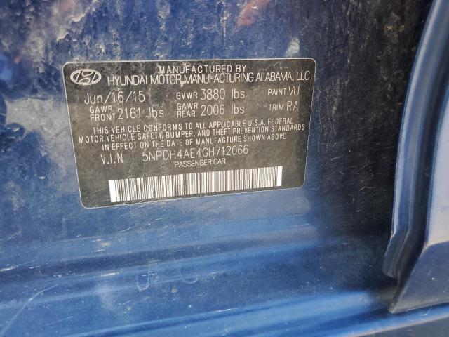 5NPDH4AE4GH712066 - 2016 HYUNDAI ELANTRA SE BLUE photo 12